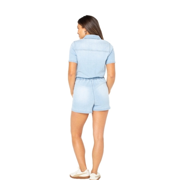 Denim Short Sleeve Jumpsuit - Picture 8 of 10
